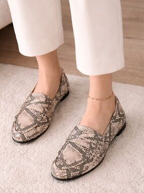 American Eagle Outfitters Snake-Print Loafers in Beige and Gray
